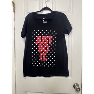 The Nike Tee L Women’s Black Polka Dot “Just Do it” Graphic Tshirt With Flaw